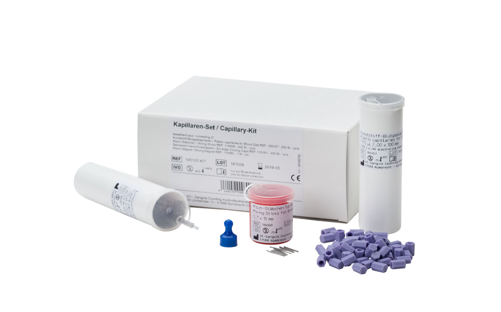 Kunststoff-Blutgaskapillaren-Set, 170µl Blutvolumen